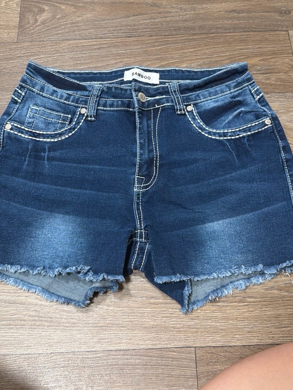 BAMBOO Dark Indigo Frayed Hem Jean Shorts Size: 9